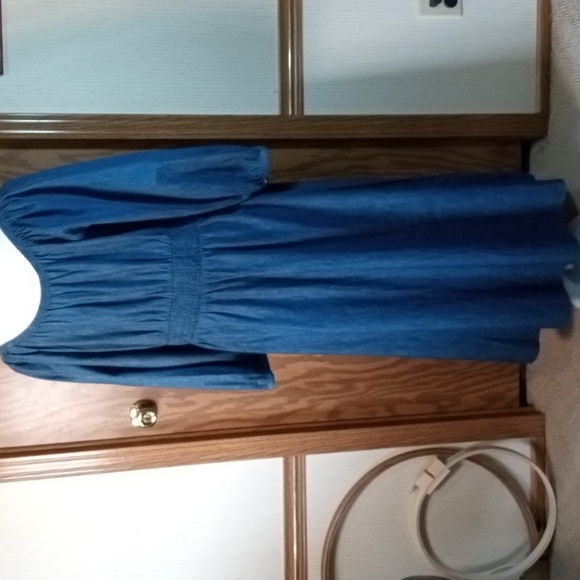 Falls Creek Blue Smocked Sundress with Bishop Sleeves Prairie,Cottage Core, Comf - Picture 6 of 7